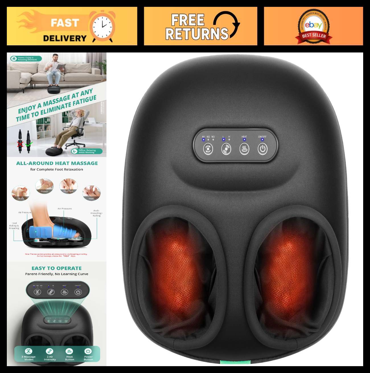 Shiatsu Foot Massager with Heat & Air Pressure - Pain Relief for Plantar Fasciit0