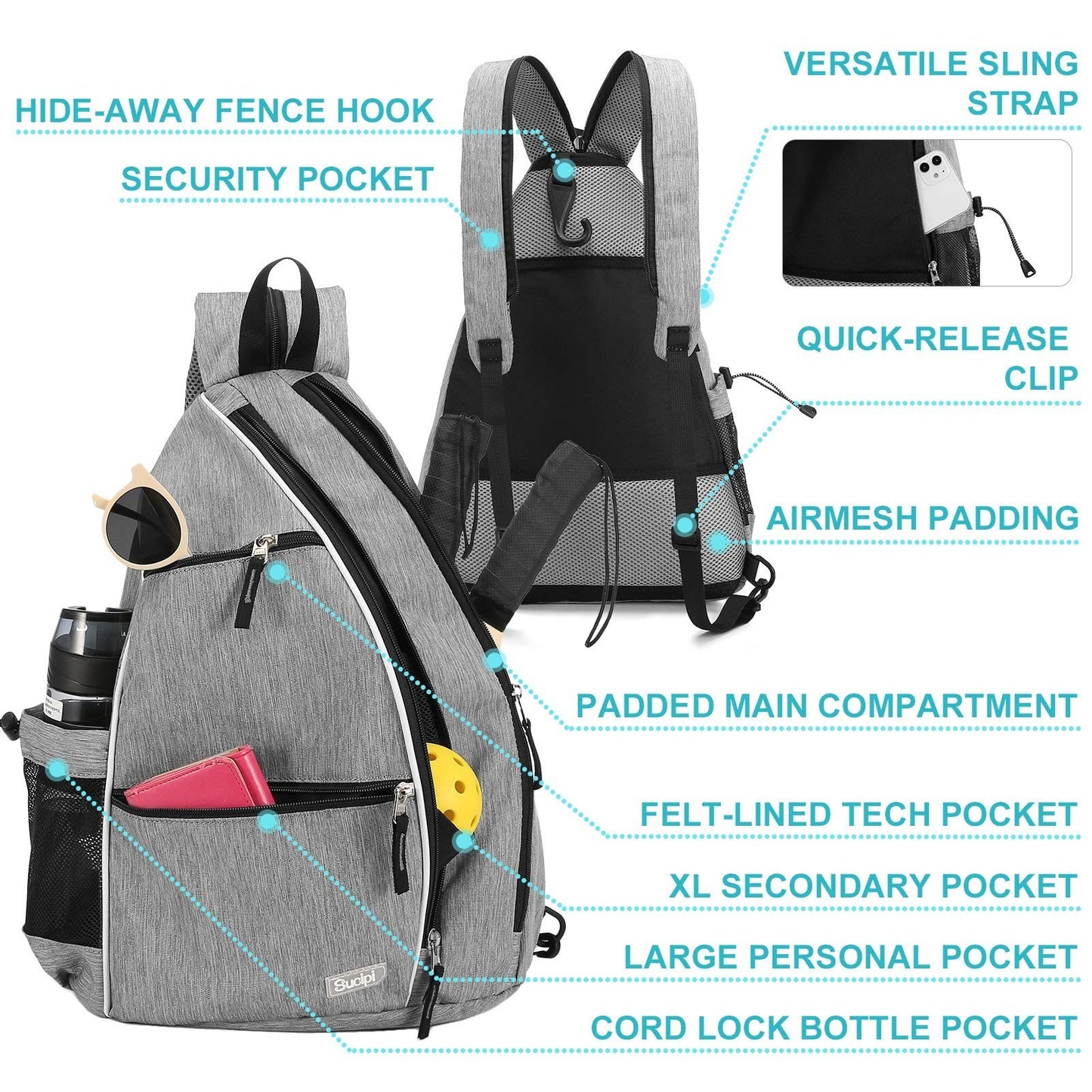 Adjustable Pickleball Backpack with Fence Hook, Large Capacity & Safety Pocket4
