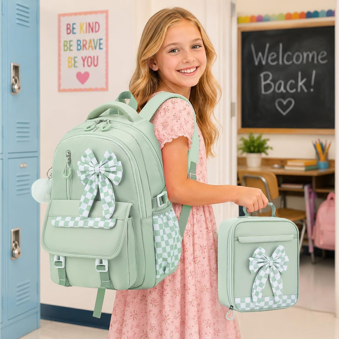 Girls Bow Backpack Set   3PCS with Lunch Bag & Pencil Case   Stylish School Bag2