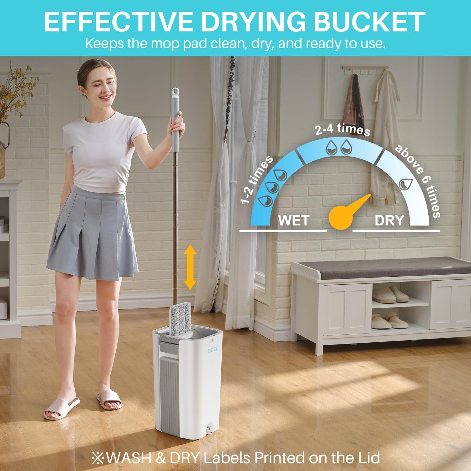 Flat Mop System with Bucket Set, 8L Capacity, Extension Handle, 5 Microfiber Pad3