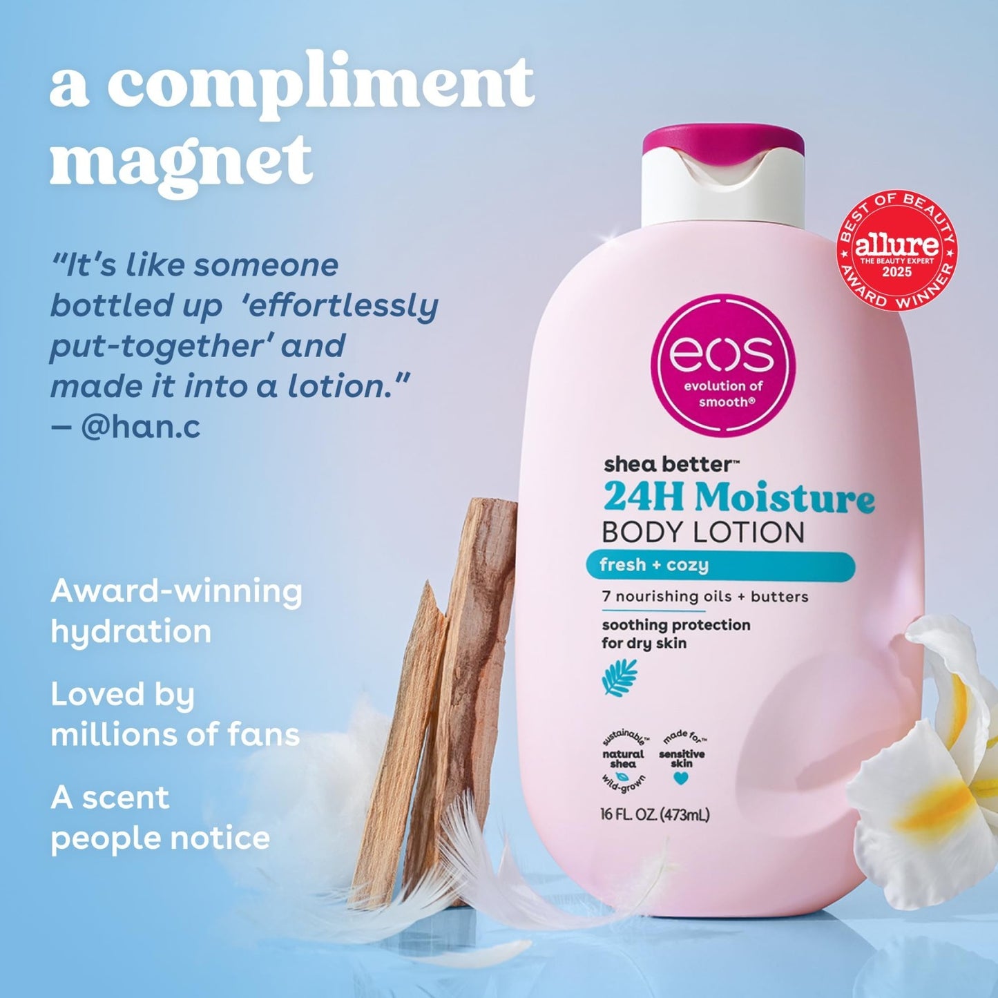 Natural Shea Body Lotion   Fresh & Cozy Scent, Moisturizing, 16 fl oz3