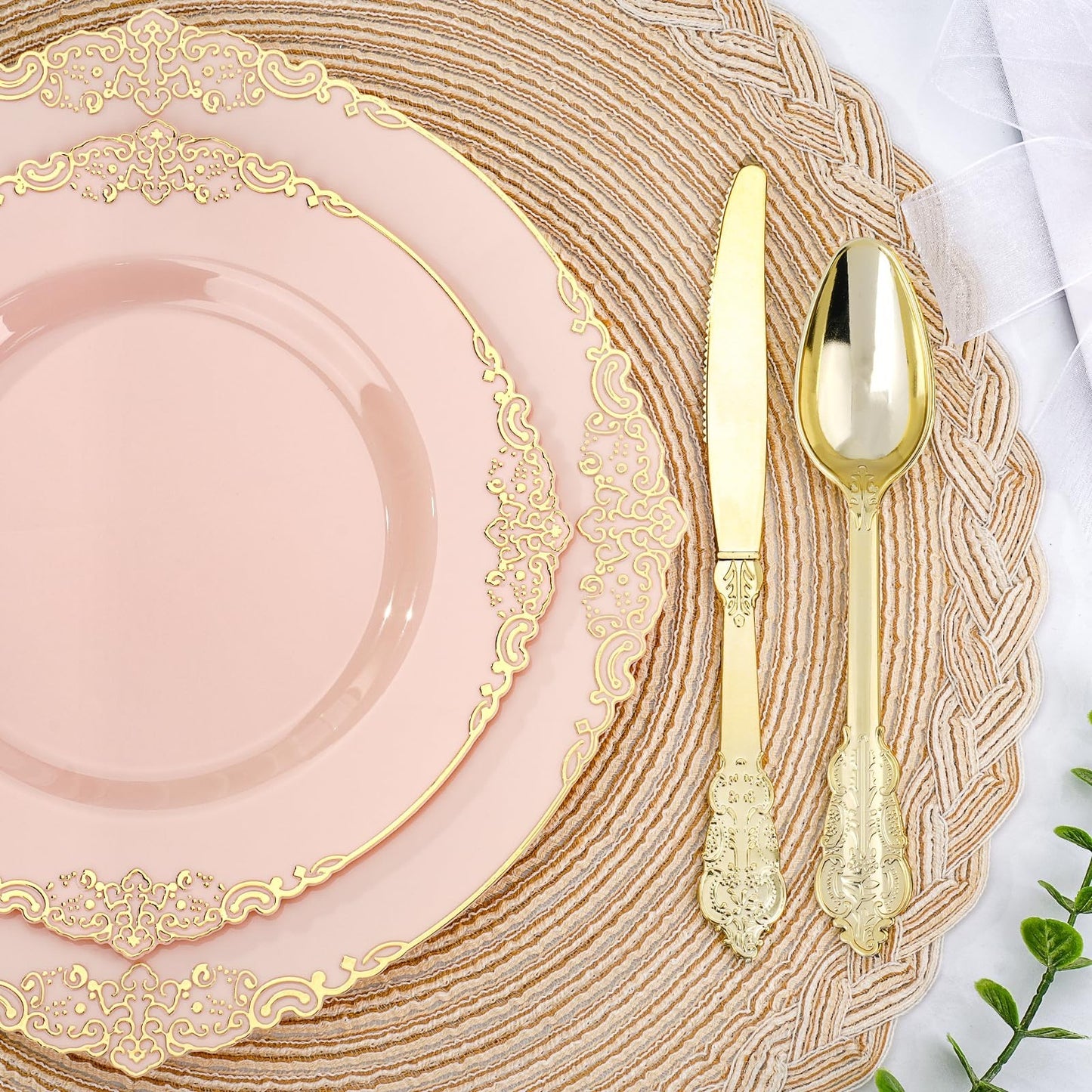 350-Piece Pink Disposable Dinnerware Set for 50 Guests | Plates, Silverware, Cup2
