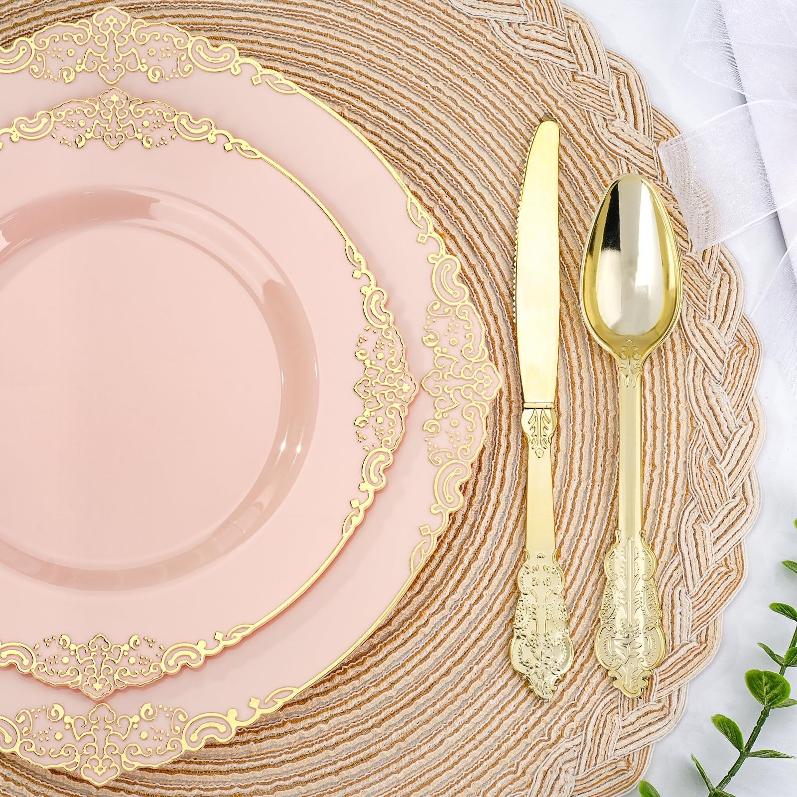 350-Piece Pink Disposable Dinnerware Set for 50 Guests | Plates, Silverware, Cup2