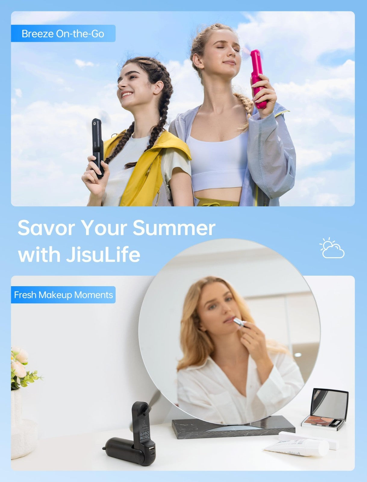 Portable 3 in 1 Fan with Power Bank & Flashlight | USB Rechargeable, 19H Cooling5