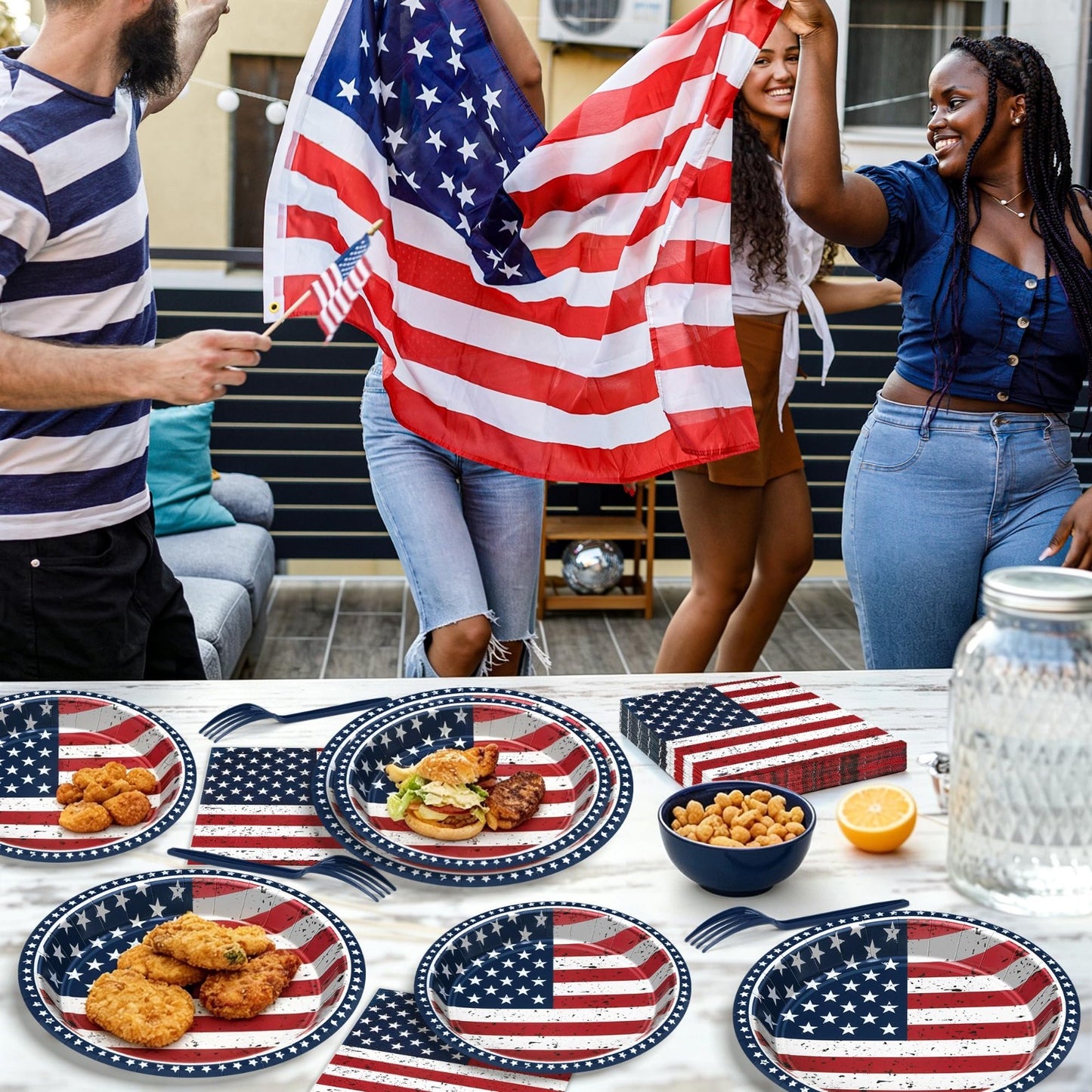 96PCS 4th of July Party Supplies - American Flag Plates, Napkins & Forks Set5