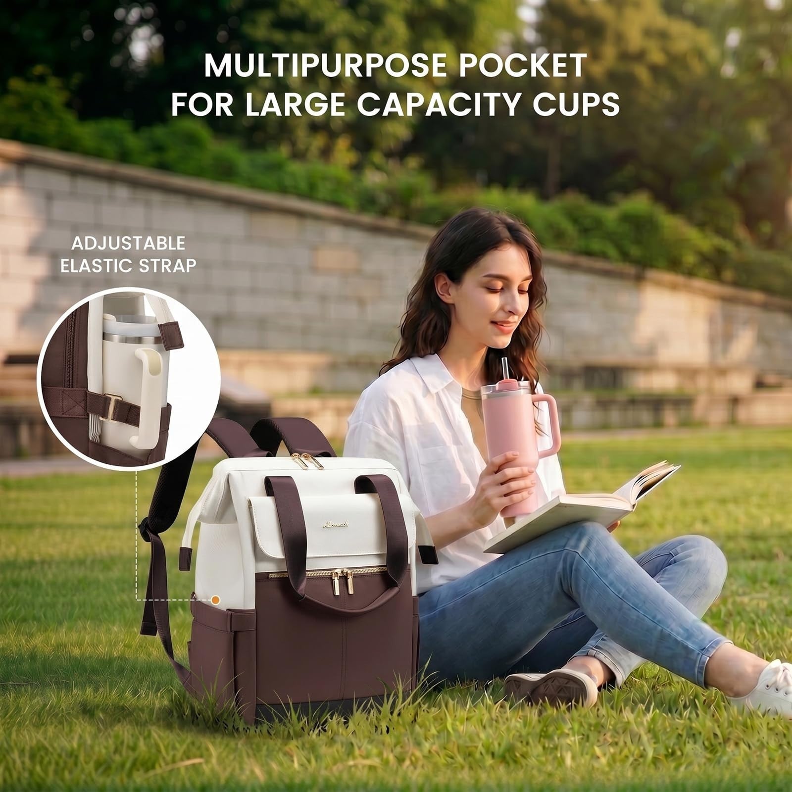 Stylish Women's Laptop Backpack with USB Port & Tumbler Holder, 15.6" Waterproof2
