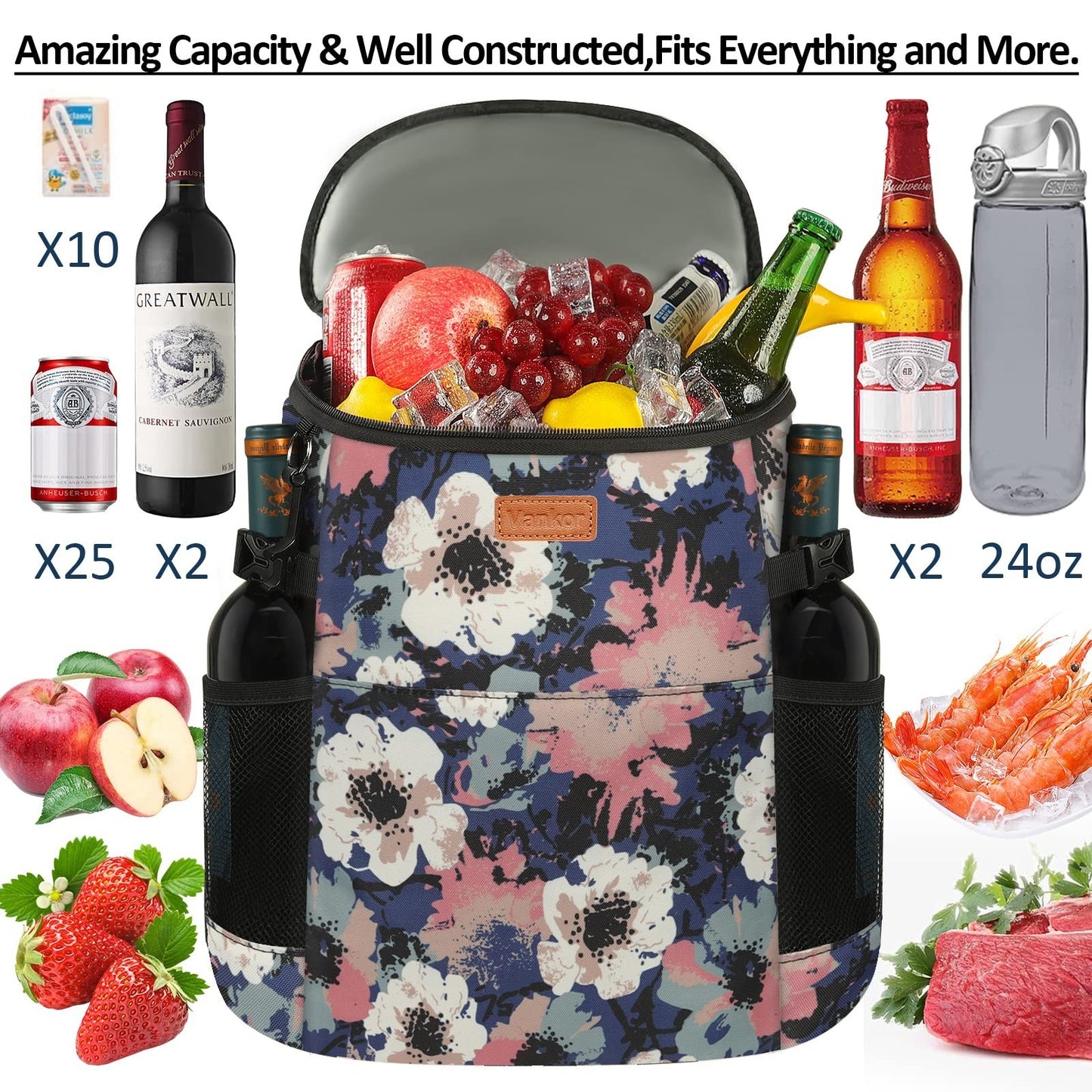 Insulated Camping Cooler Backpack - Holds 30-45 Cans, Waterproof, Leak Proof, Th4