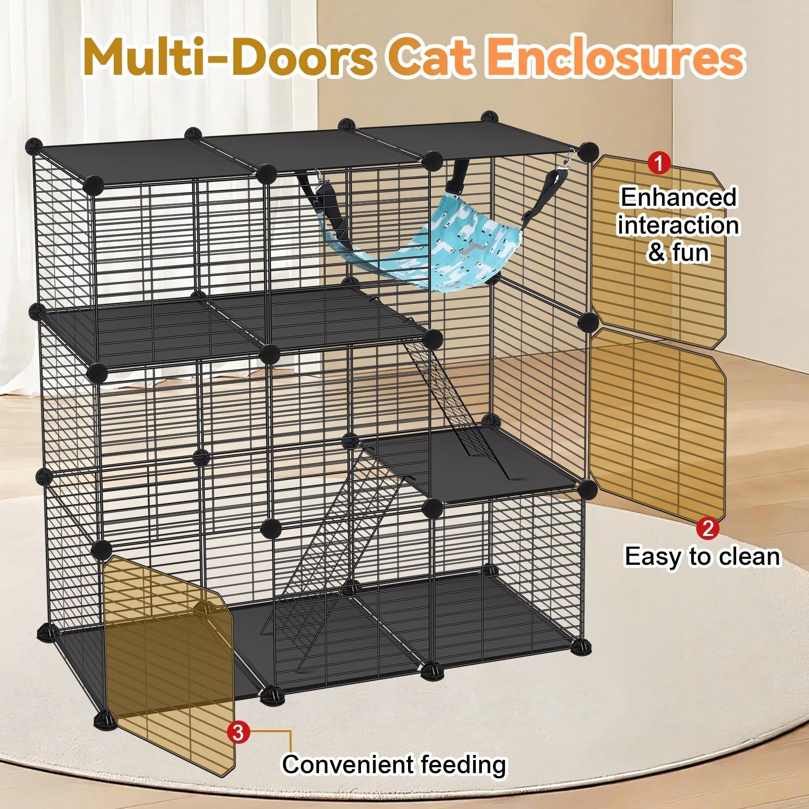 3 Tier Cat Cage Enclosure, 36" Cat Playpen with Hammock, Indoor/Outdoor Pet Crat5