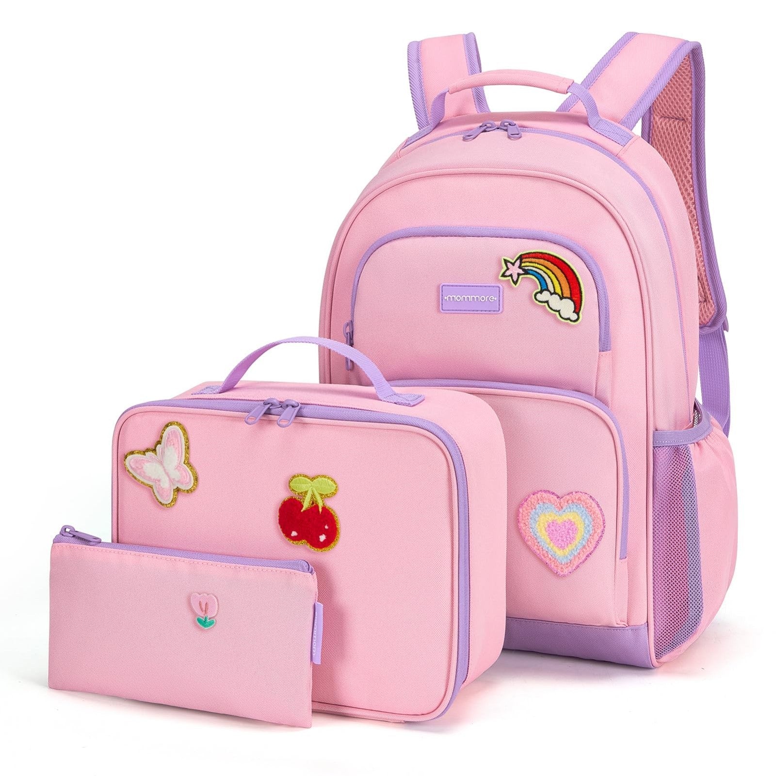 Personalized Girls Backpack Set - Custom School Bookbag with Iron-On Patches, 3P1