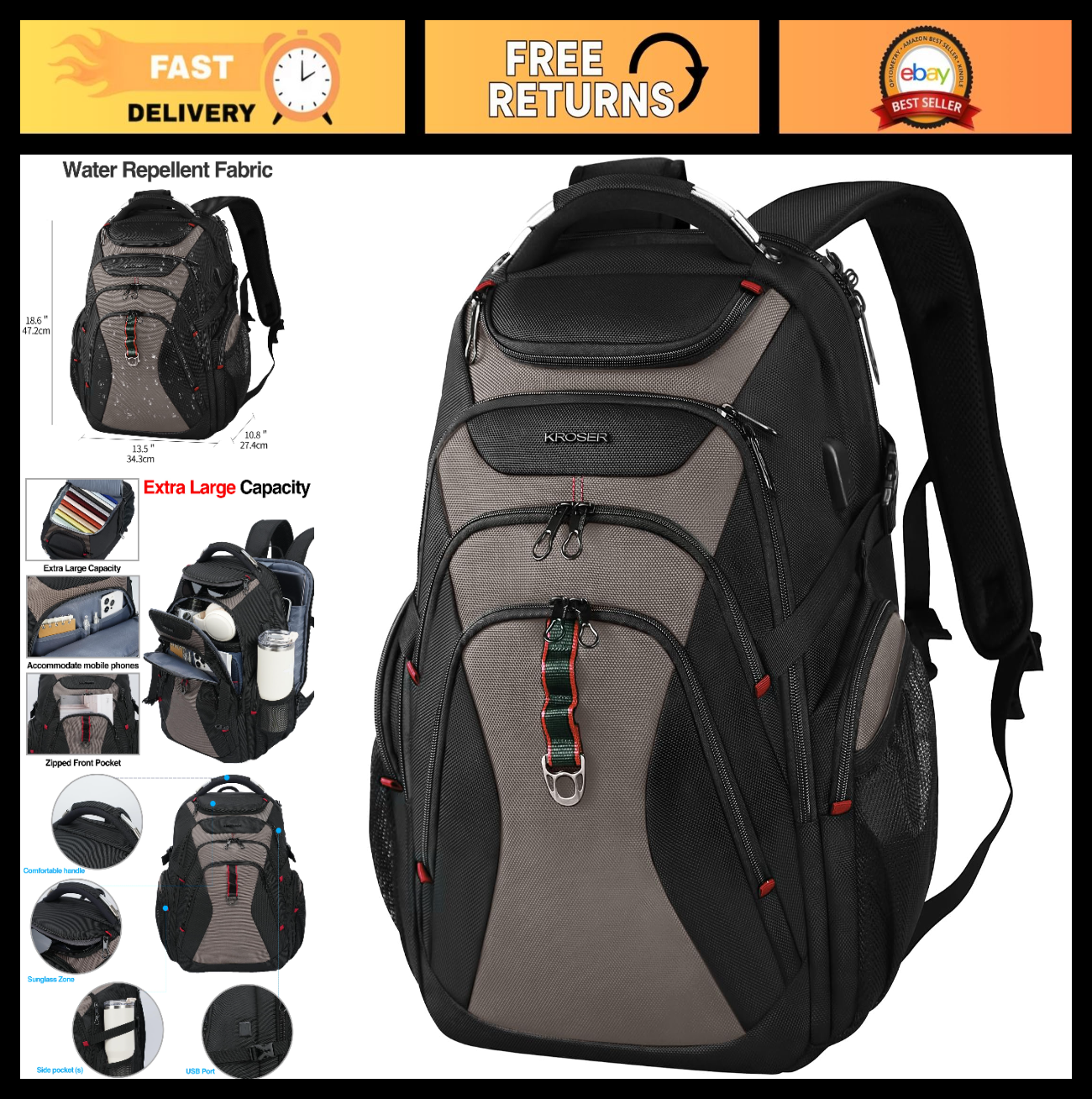 17.3" Laptop Backpack for Men & Women   Stylish Computer Bag for College & Trave0