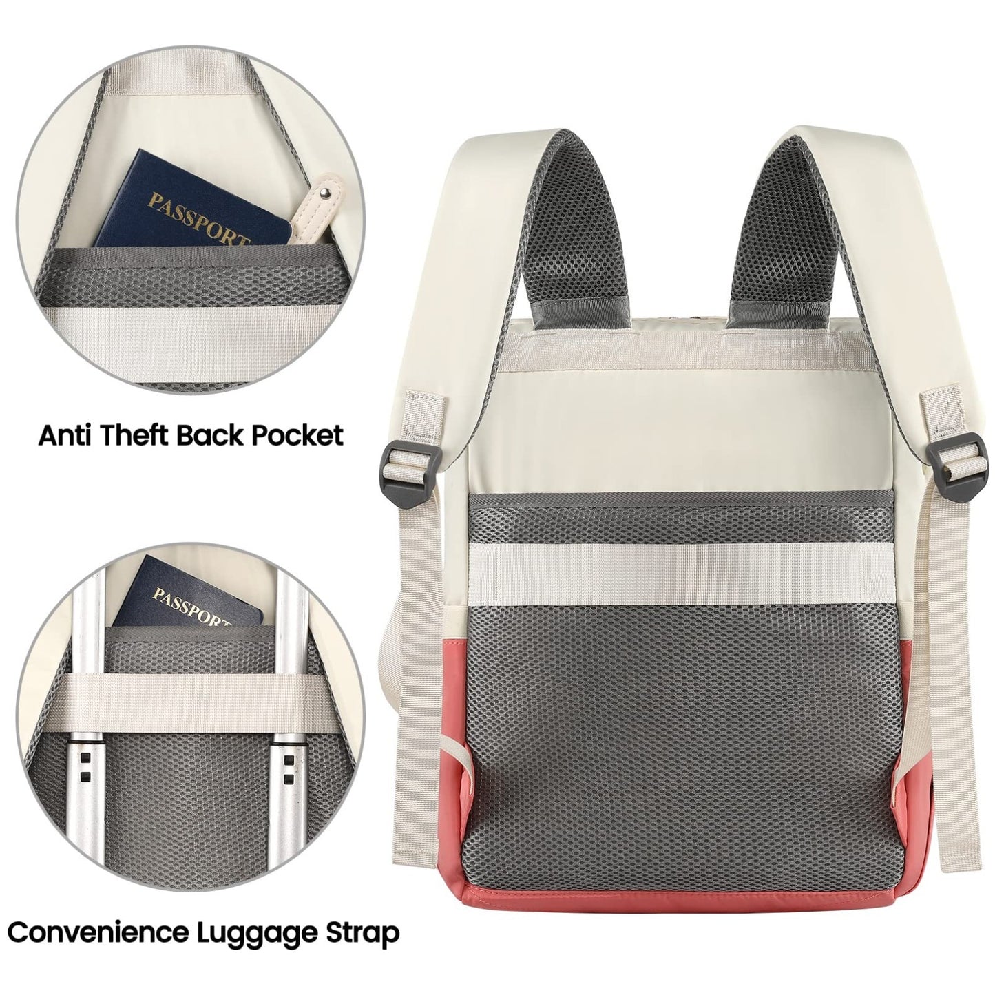Stylish Laptop Backpack for Women, 15.6" Water Resistant Travel Bag with RFID Po3