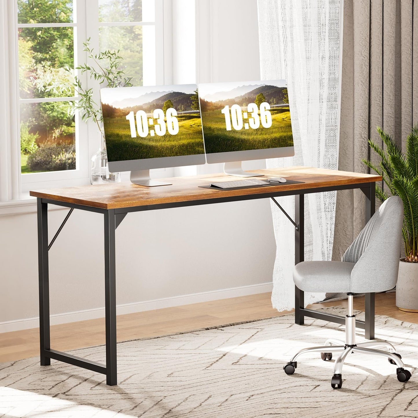 47 Inch Modern Small Office Desk - Rustic Brown Writing Table with Metal Frame5