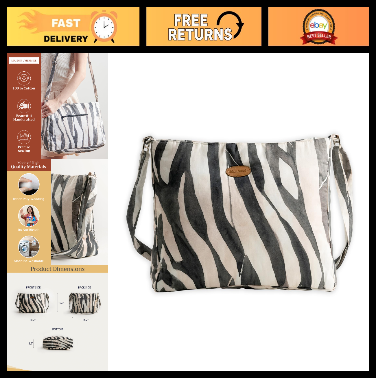 Stylish Cotton Shoulder Bag for Women   Versatile Handbag for Everyday Use0