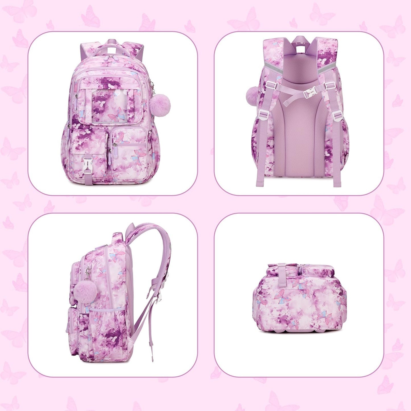 Kawaii Purple Butterfly Kids Backpack for Girls - School Bag for Middle & Elemen6