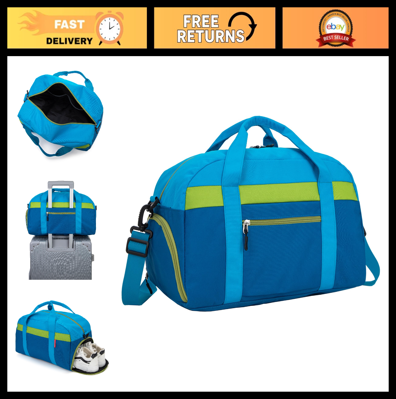 18" Small Kids Duffle Bag - Blue, Perfect for Boys & Girls, Weekend Travel, Spor0