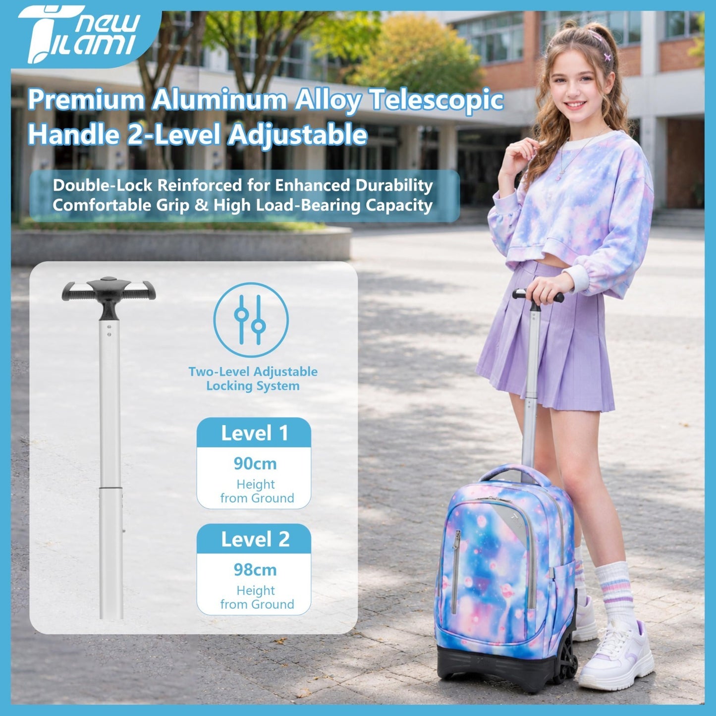 18 Inch Rolling Backpack with Lunch Bag for Kids   School Travel Bag, Durable &2