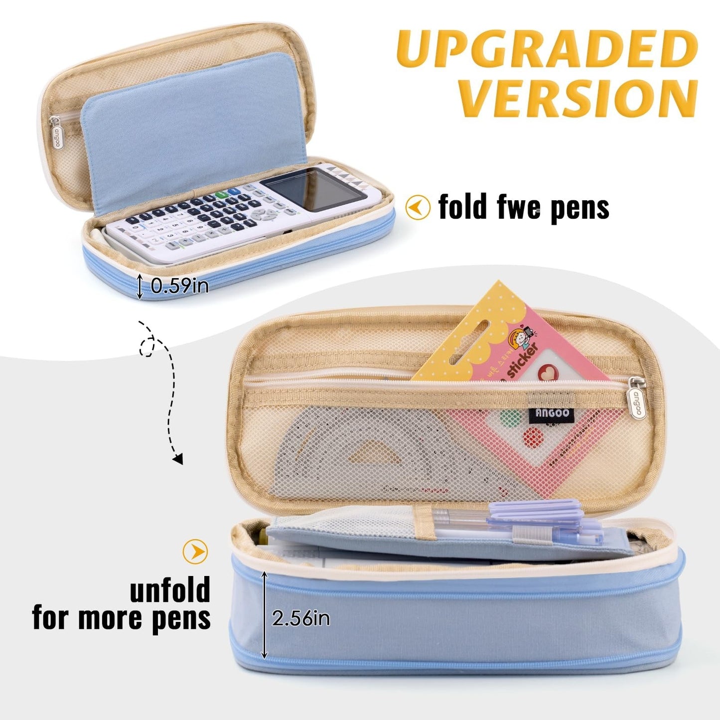 Large Capacity Pencil Case Organizer   Office & School Storage Pouch   Light Blu3