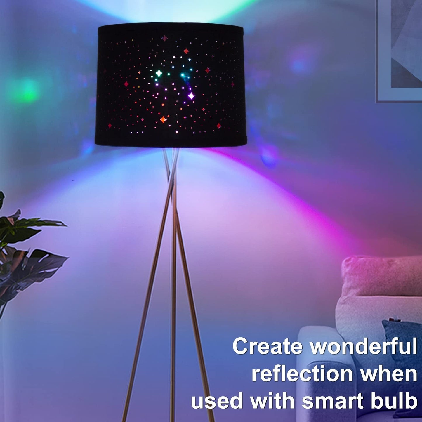 Set of 2 Black Drum Lampshades with Sky Stars Design | 11.6" x 12.6" x 9.8" | Fa6