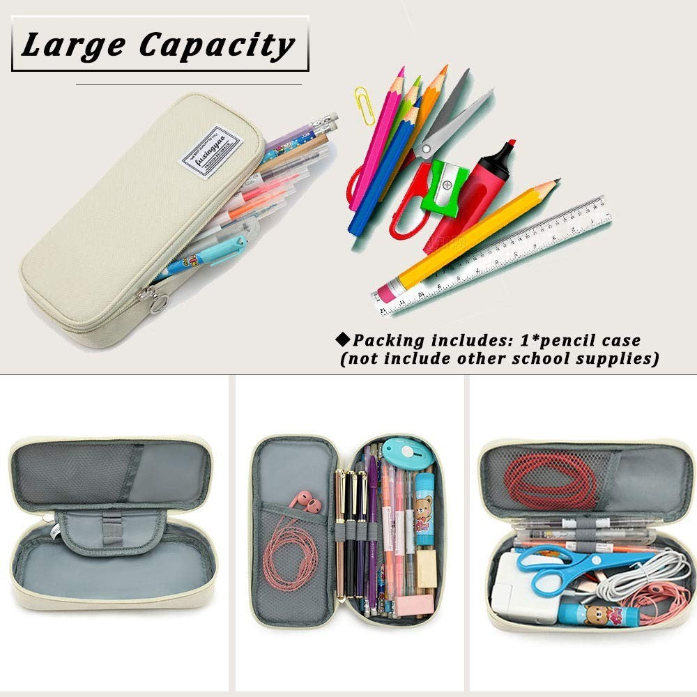 Multi Slot Pencil Case, Portable Pen Pouch, Office & School Supplies Bag   White3