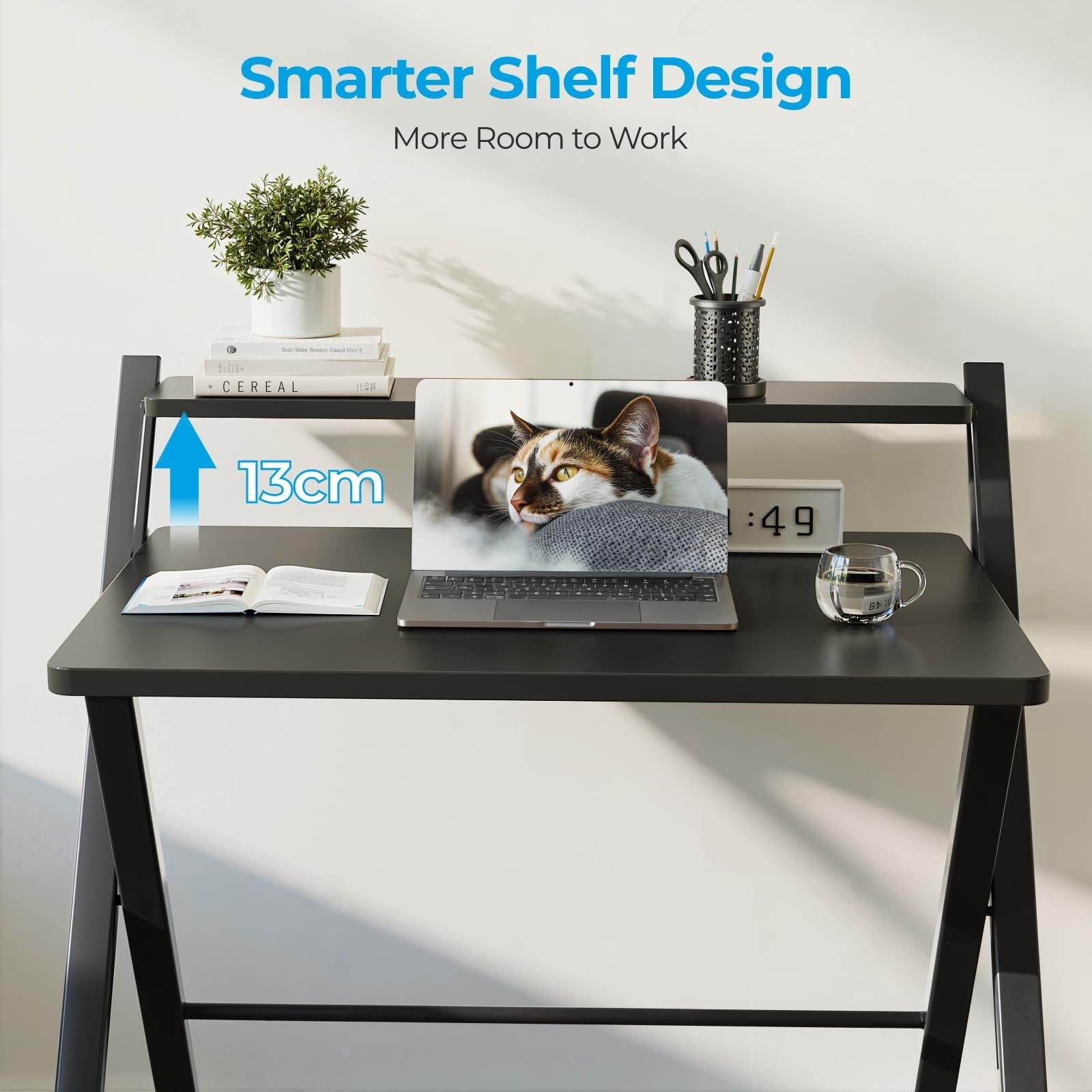 Compact Folding Desk with Shelf - Space Saving Laptop Table for Home Office & Do4