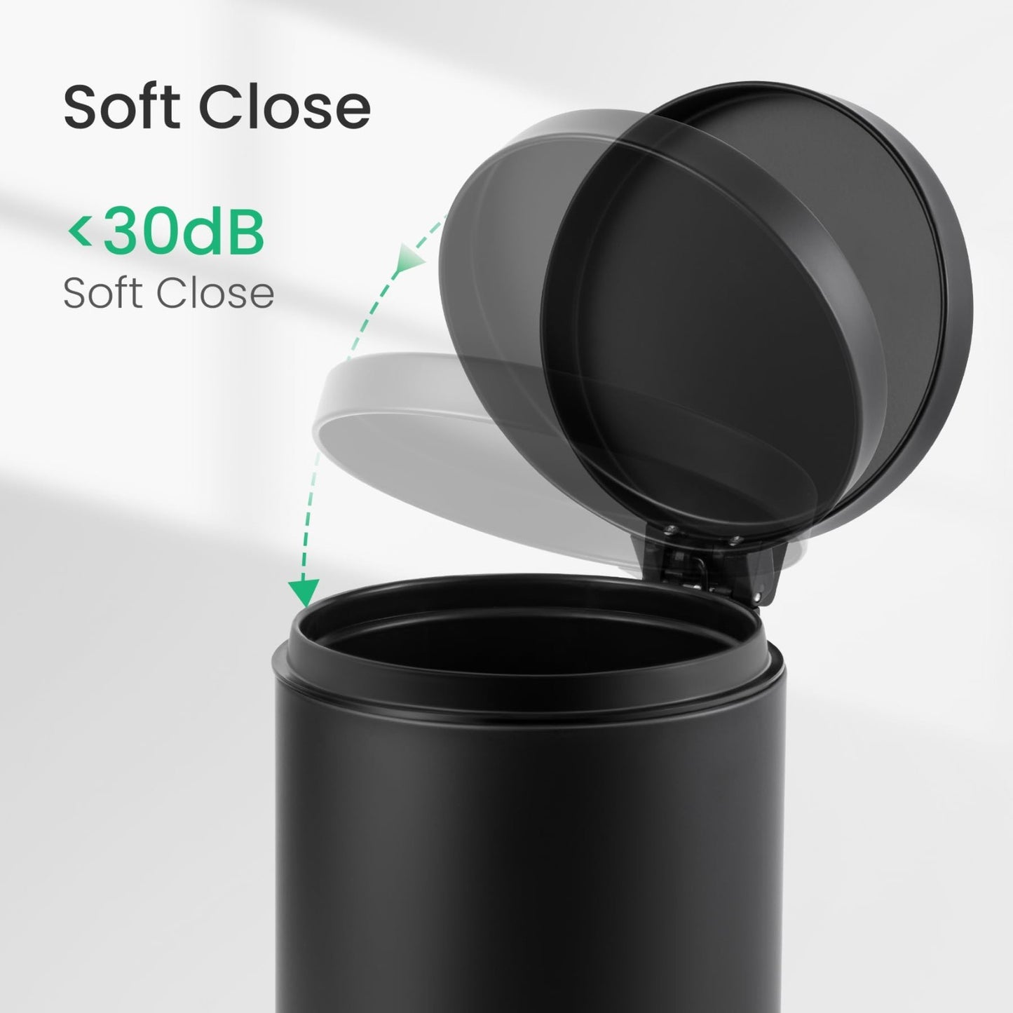 Small Round Bathroom Trash Can with Lid   1.2 Gal, Soft Close, Stainless Steel,4