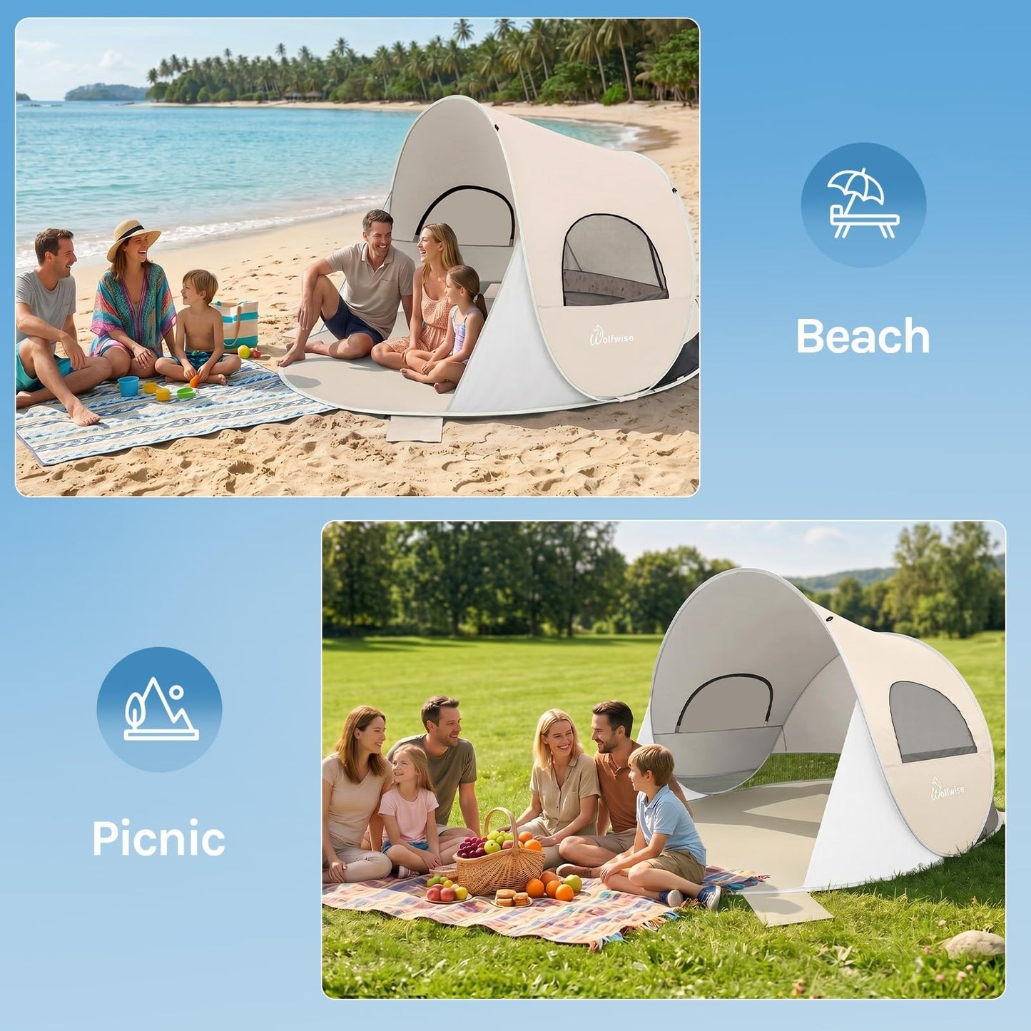 Pop Up Beach Tent Sun Shelter - UPF50+ UV Protection, Instant Setup, Portable Ca7