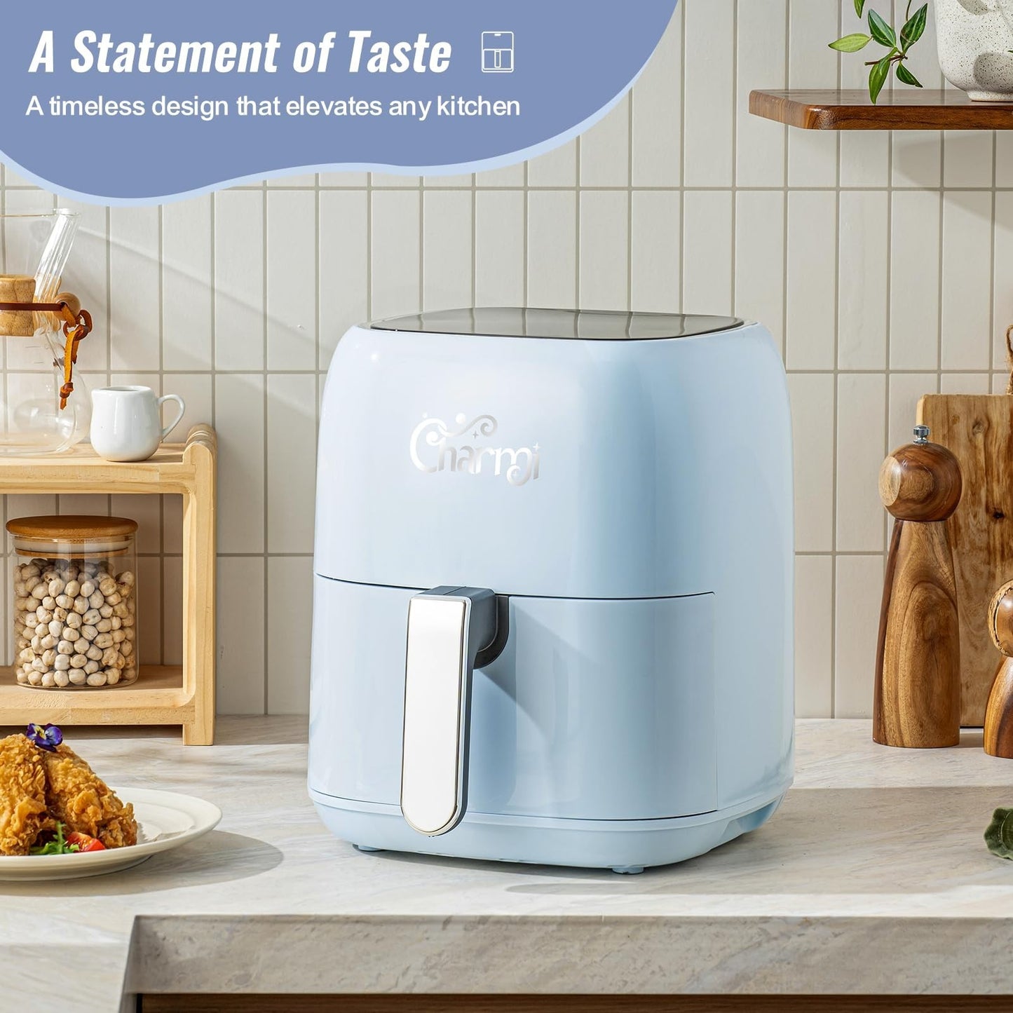 5QT Retro Air Fryer - Stylish Countertop, Digital Touchscreen, 8 Cooking Presets1