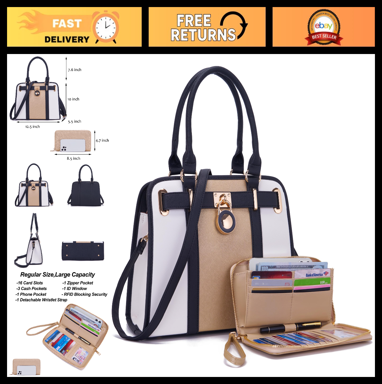 Stylish Structured Satchel Tote Handbag Set for Women with RFID Wallet - Fashion0