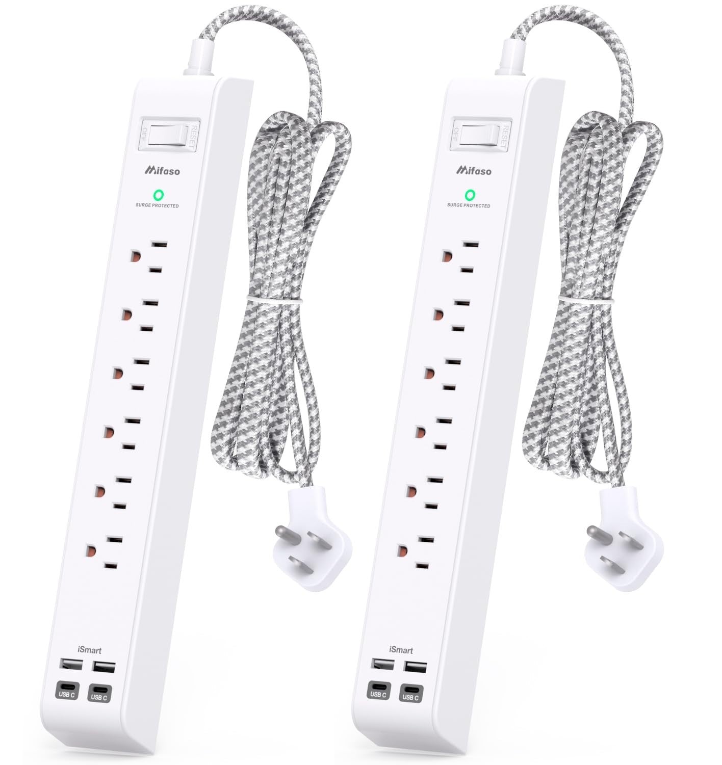 2 Pack Surge Protector Power Strip with Flat Plug, 6 Outlet Extension Cord1