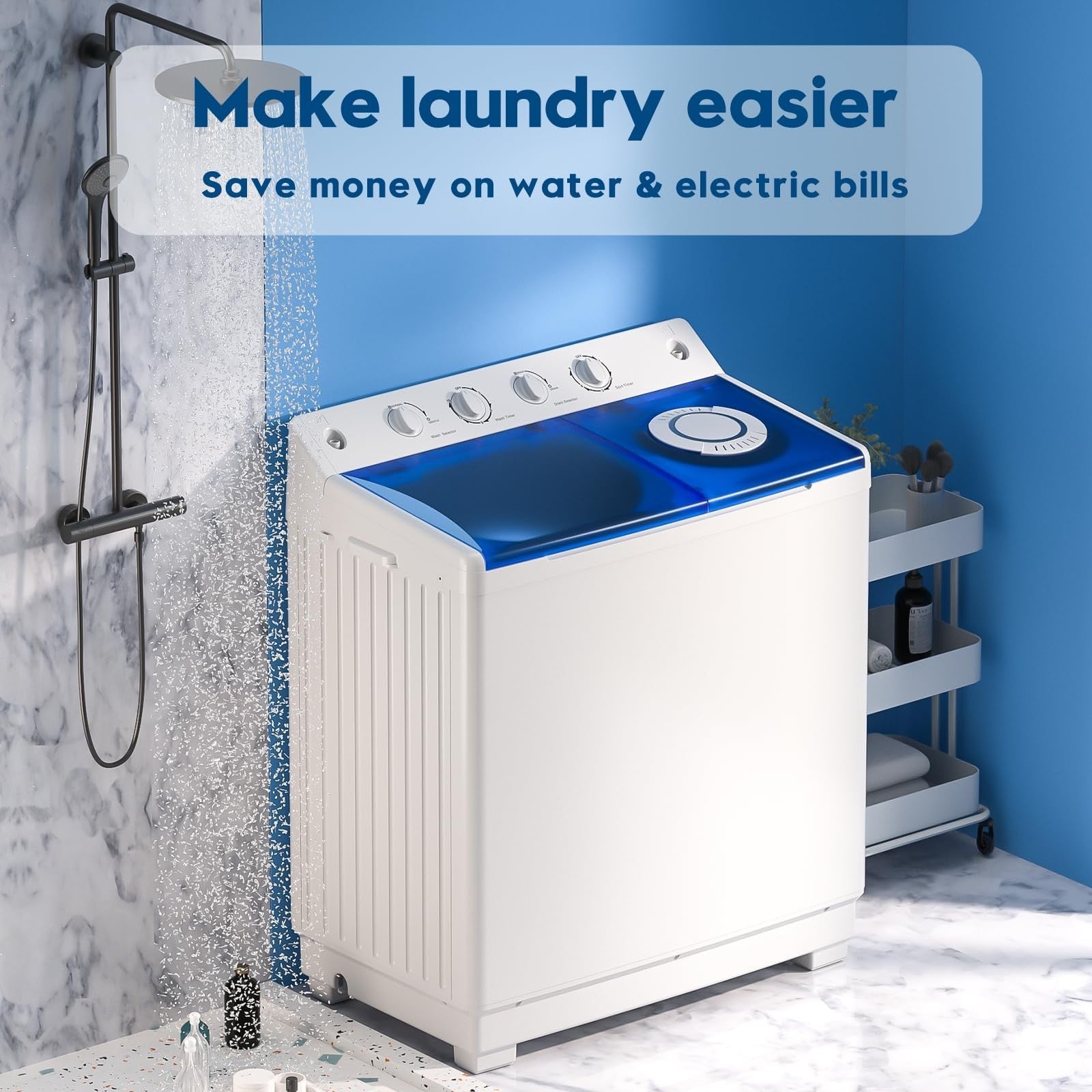 Compact Twin Tub Portable Washing Machine, 40lbs Capacity, Semi Automatic Washer5