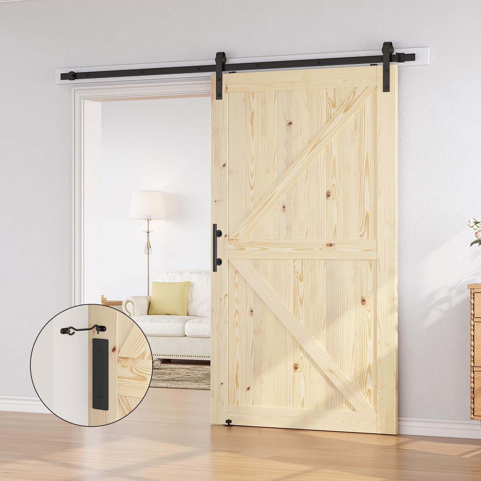 48" x 84" Unfinished Solid Spruce Sliding Barn Door & 8ft Hardware Kit   DIY, St5