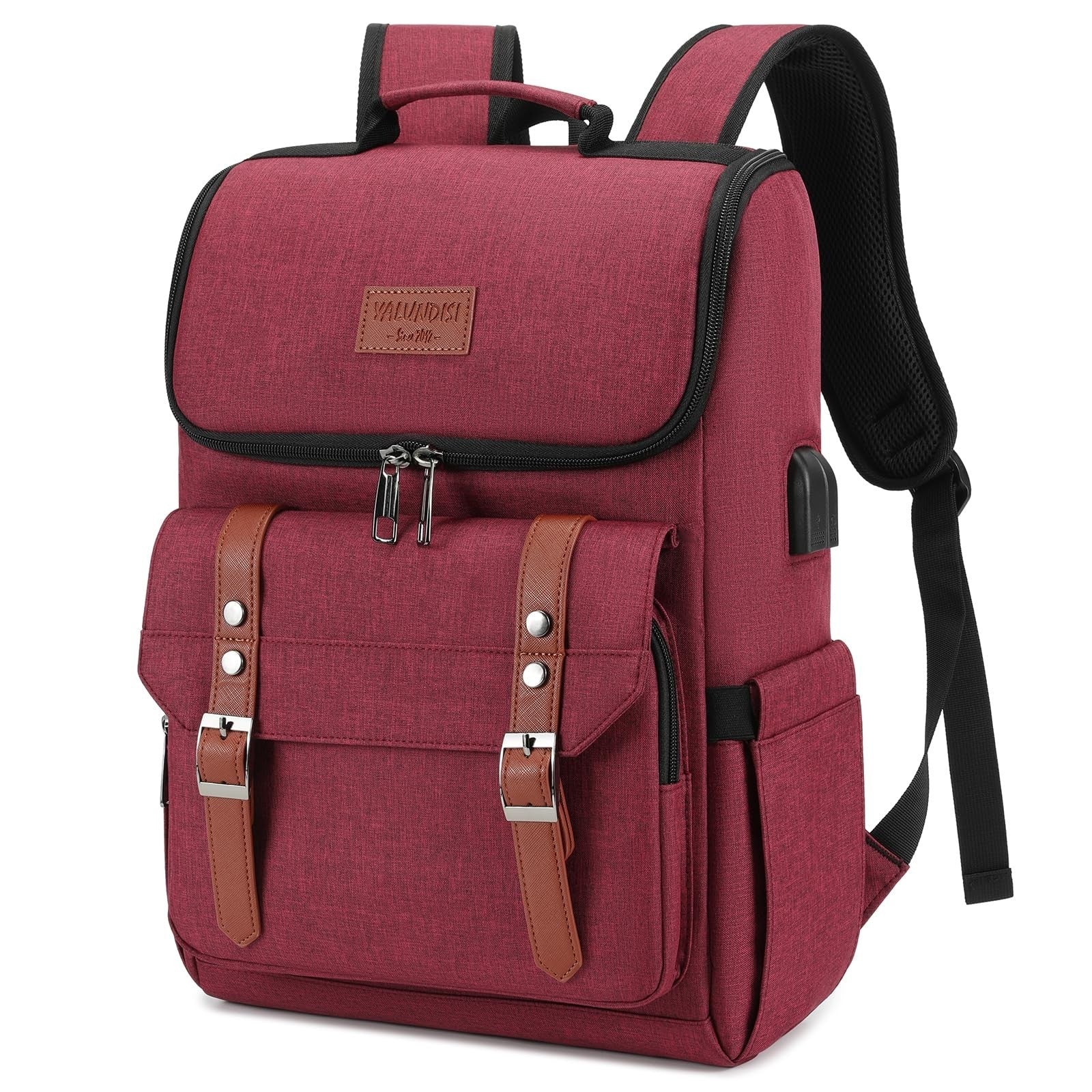 Vintage Travel Laptop Backpack with USB Charging Port for 15.6" Laptops - Red Br1