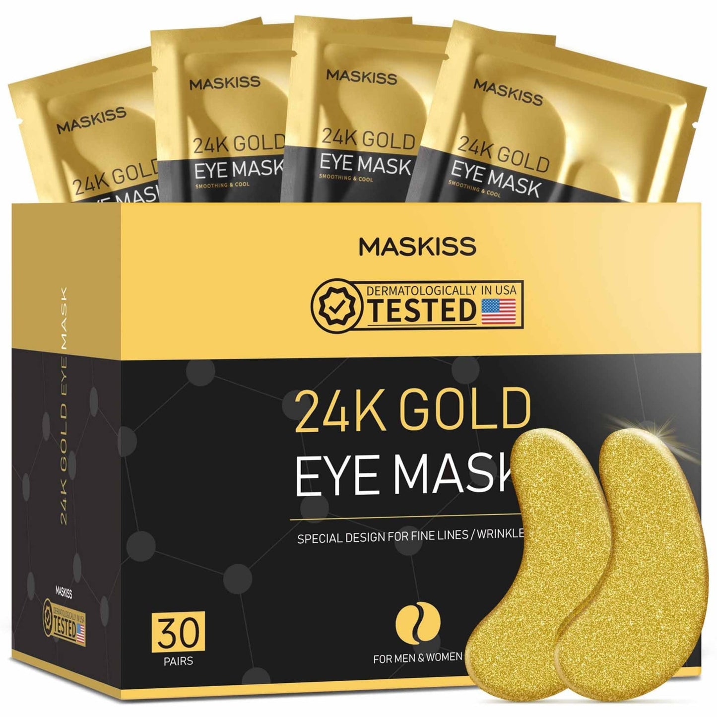24K Gold Under Eye Patches - 30 Pairs, Collagen Eye Masks for Dark Circles & Puf1