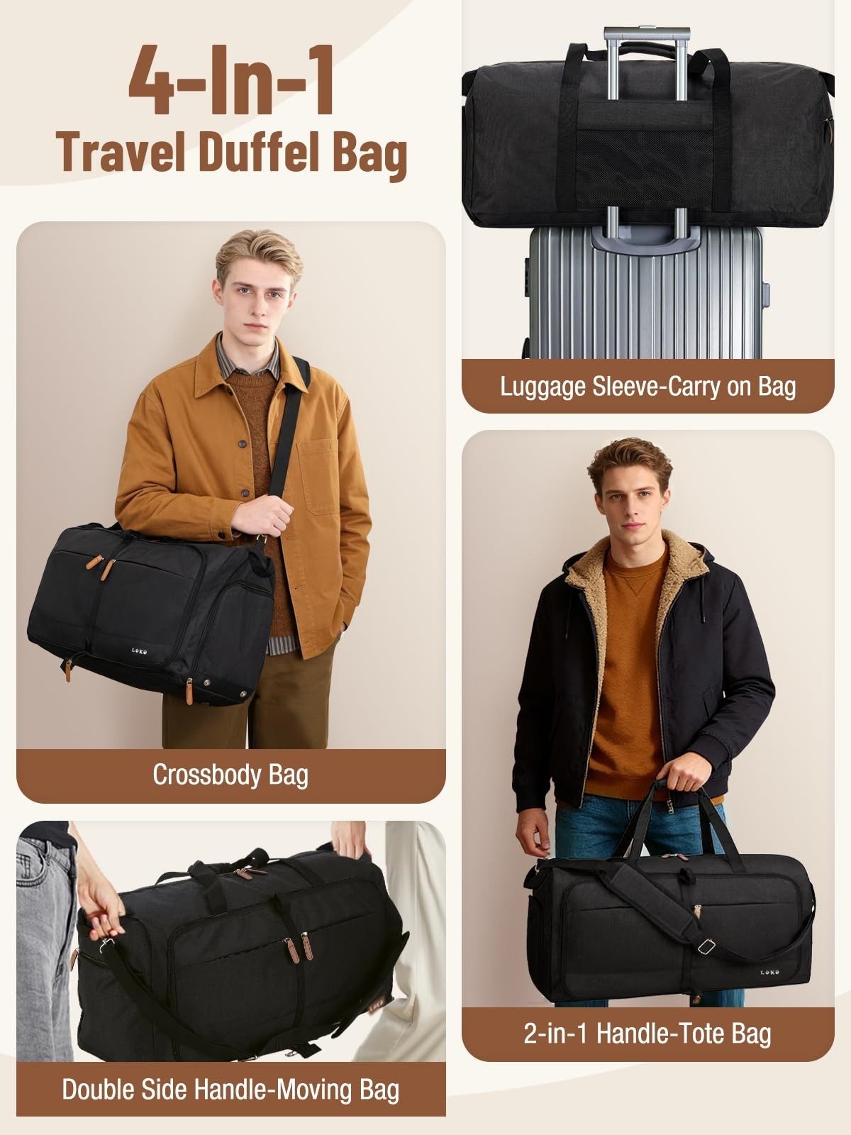 60L Foldable Travel Duffle Bag for Women - Large Weekend Carry-On, Shoes Compart4