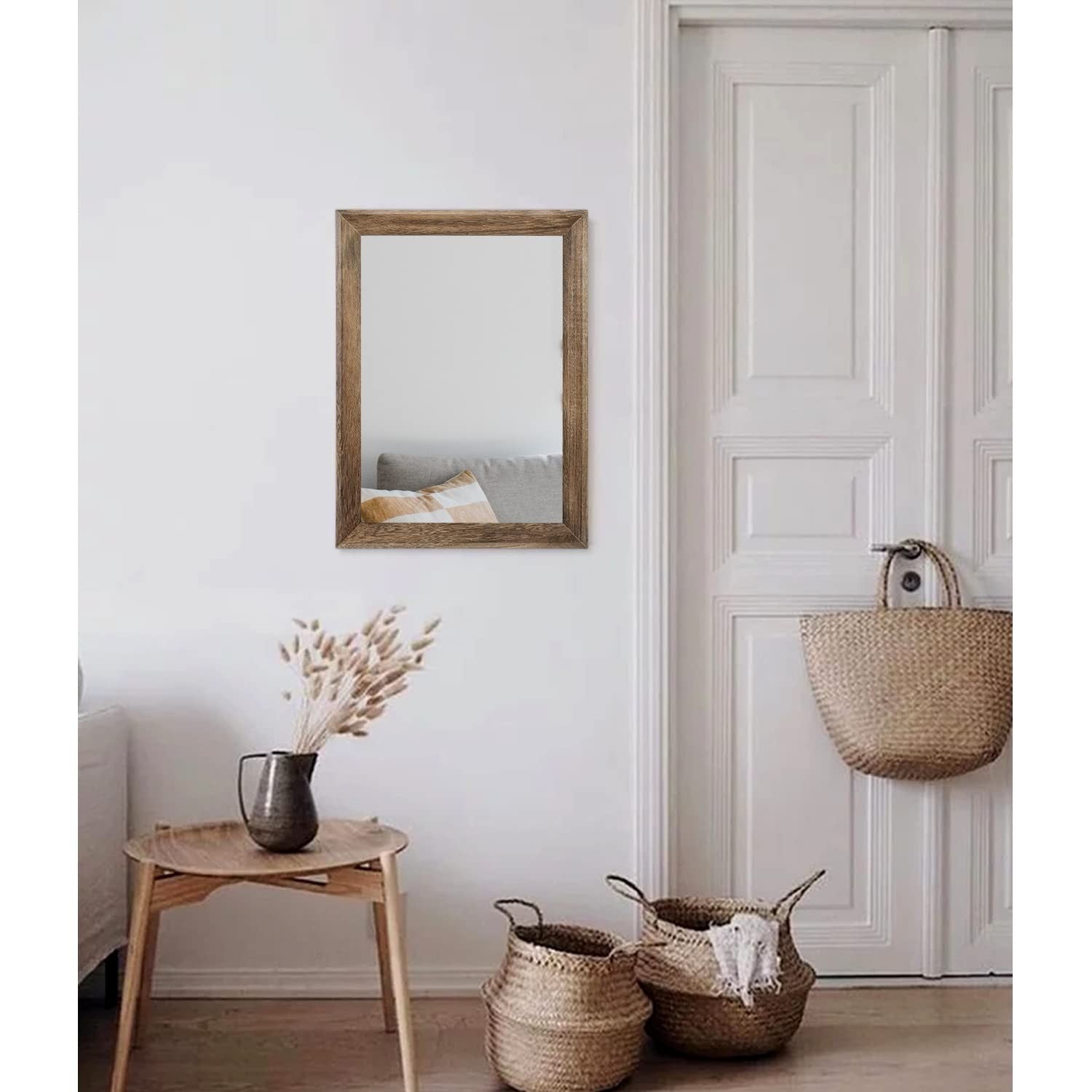 Rustic Rectangle Wood Wall Mirror - Decorative Frame for Bedroom, Living Room, B4