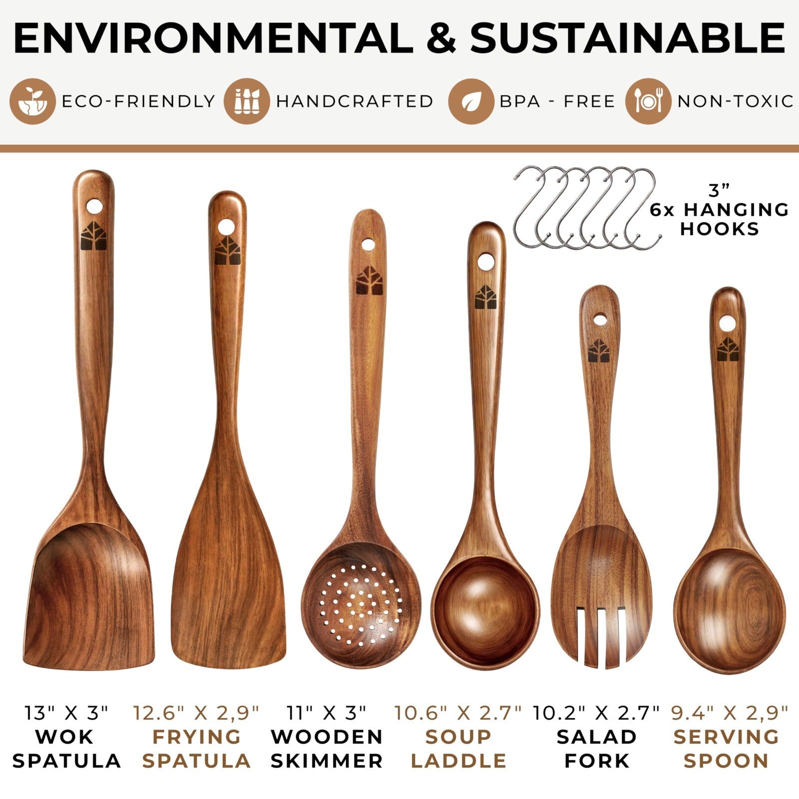 Premium Teak Wooden Cooking Spoons Set   6 Pcs, Durable, Nonstick, Heat Resistan4