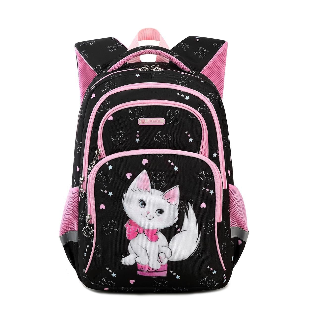 Girls' 16" Cat Print School Backpack for Kids Ages 6 10, Cute Bookbag for Elemen1
