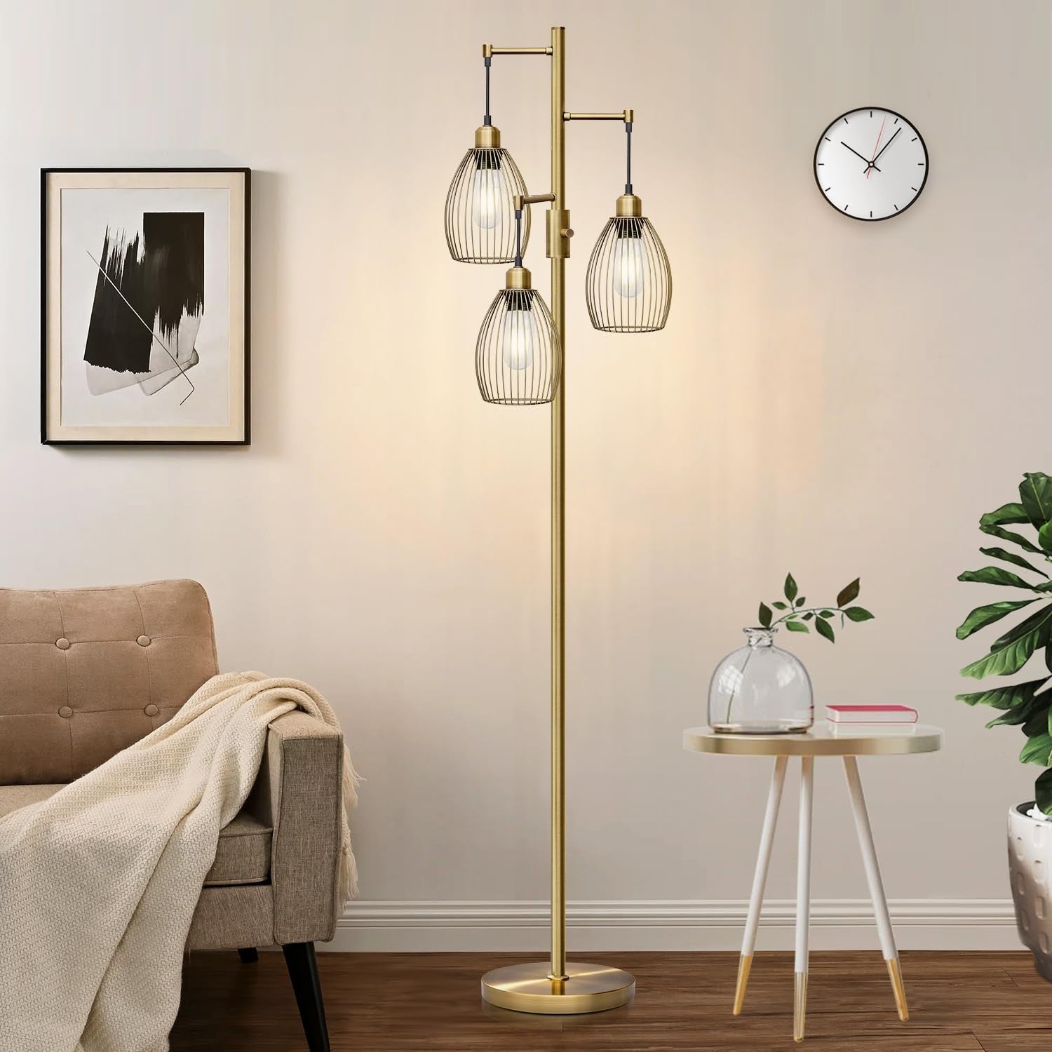 Dimmable Floor Lamp with 3 LED Edison Bulbs, Industrial Farmhouse Style, Tall Te5