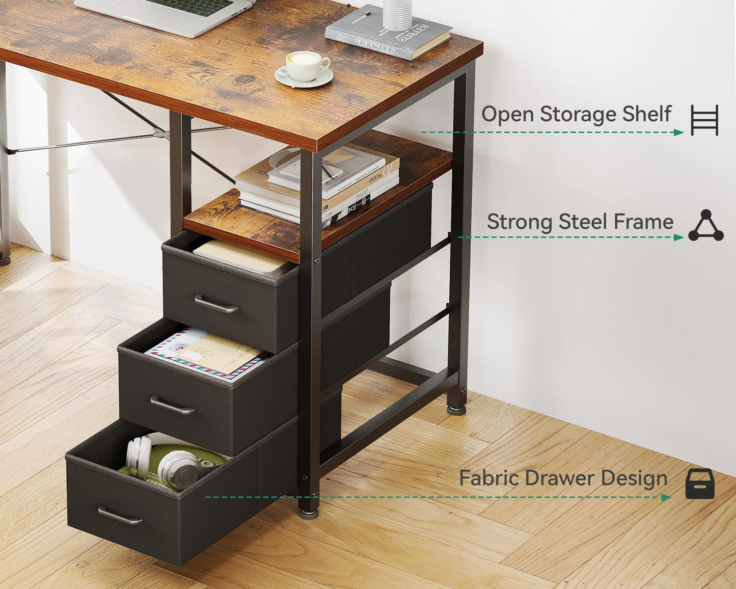 Compact 32" Study Desk with Fabric Drawers, Home Office Storage for Small Spaces3