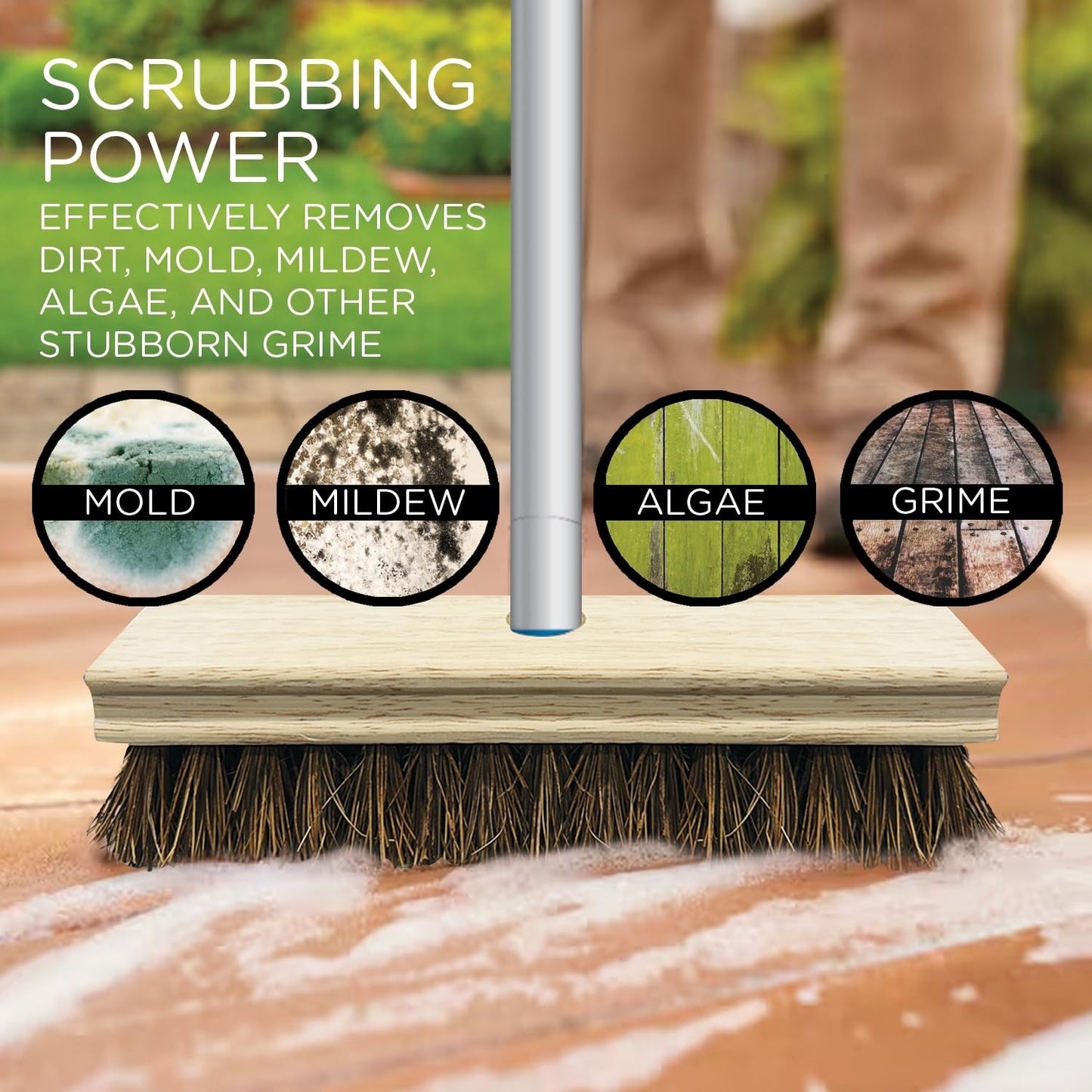 9" Deck Scrub Brush with Palmyra Bristles for Outdoor Cleaning - 9 Pack, Removes4