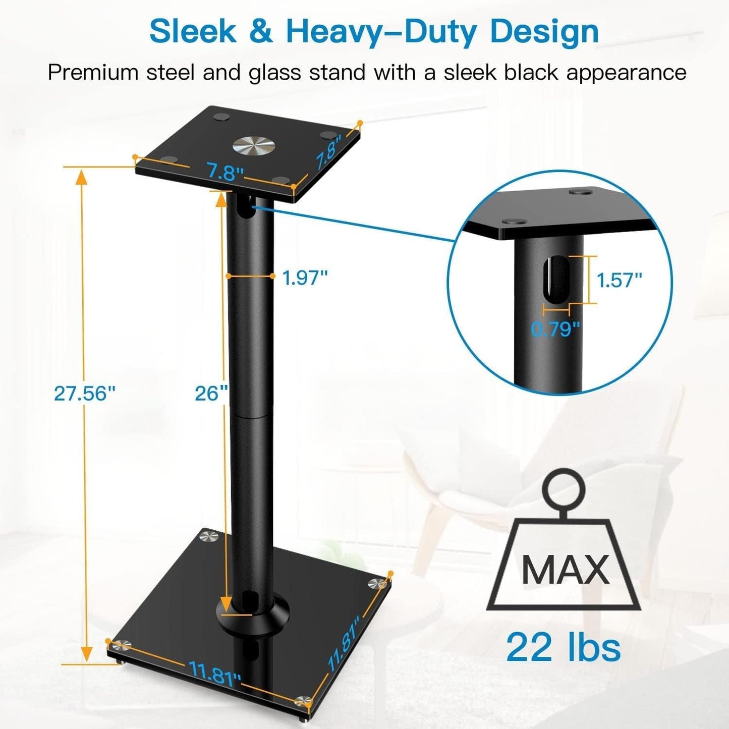 Universal Floor Speaker Stands for Surround Sound, Adjustable 27.56'', Tool Free5