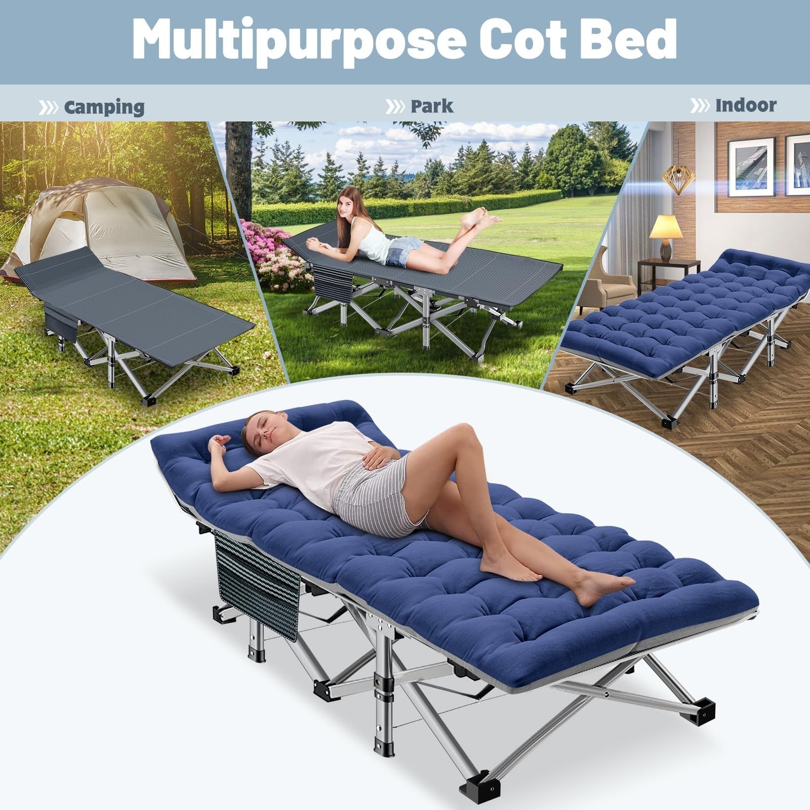 Oversized Folding Camping Cot for Adults   32" Wide, 900 lbs Capacity, Includes5