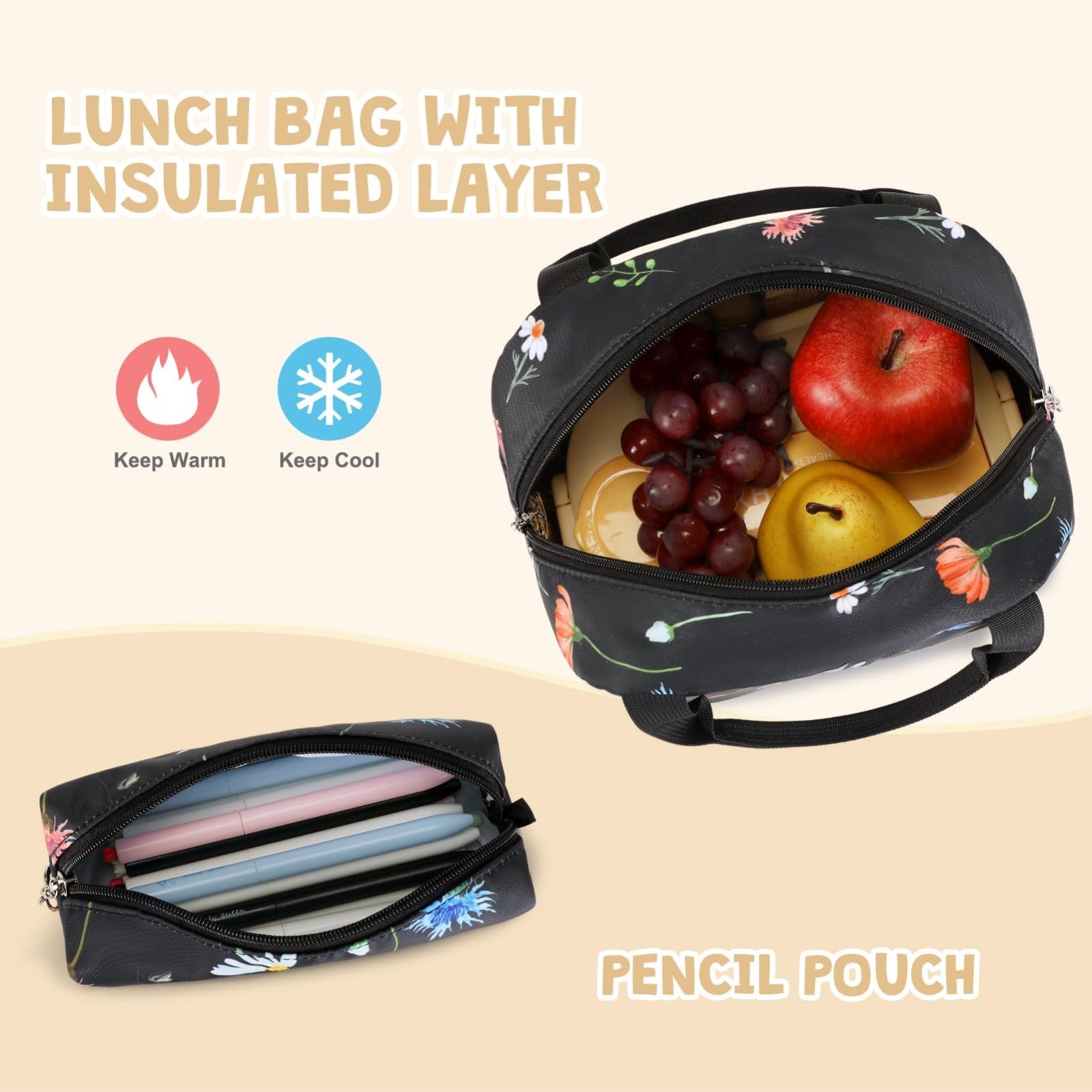 Stylish Girls Backpack with Lunch Bag & Pencil Pouch   Teen School Bookbag, Trav5