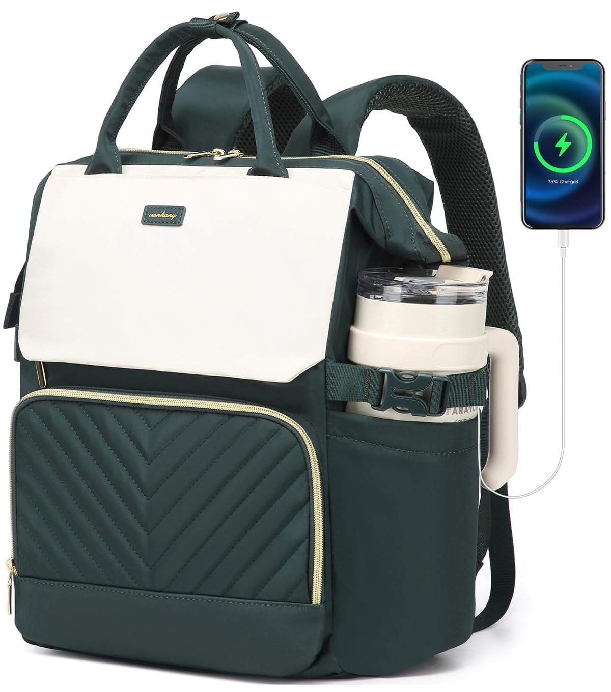 Stylish Computer Backpack for Women   Laptop Bookbag with USB Charger & Cup Hold1