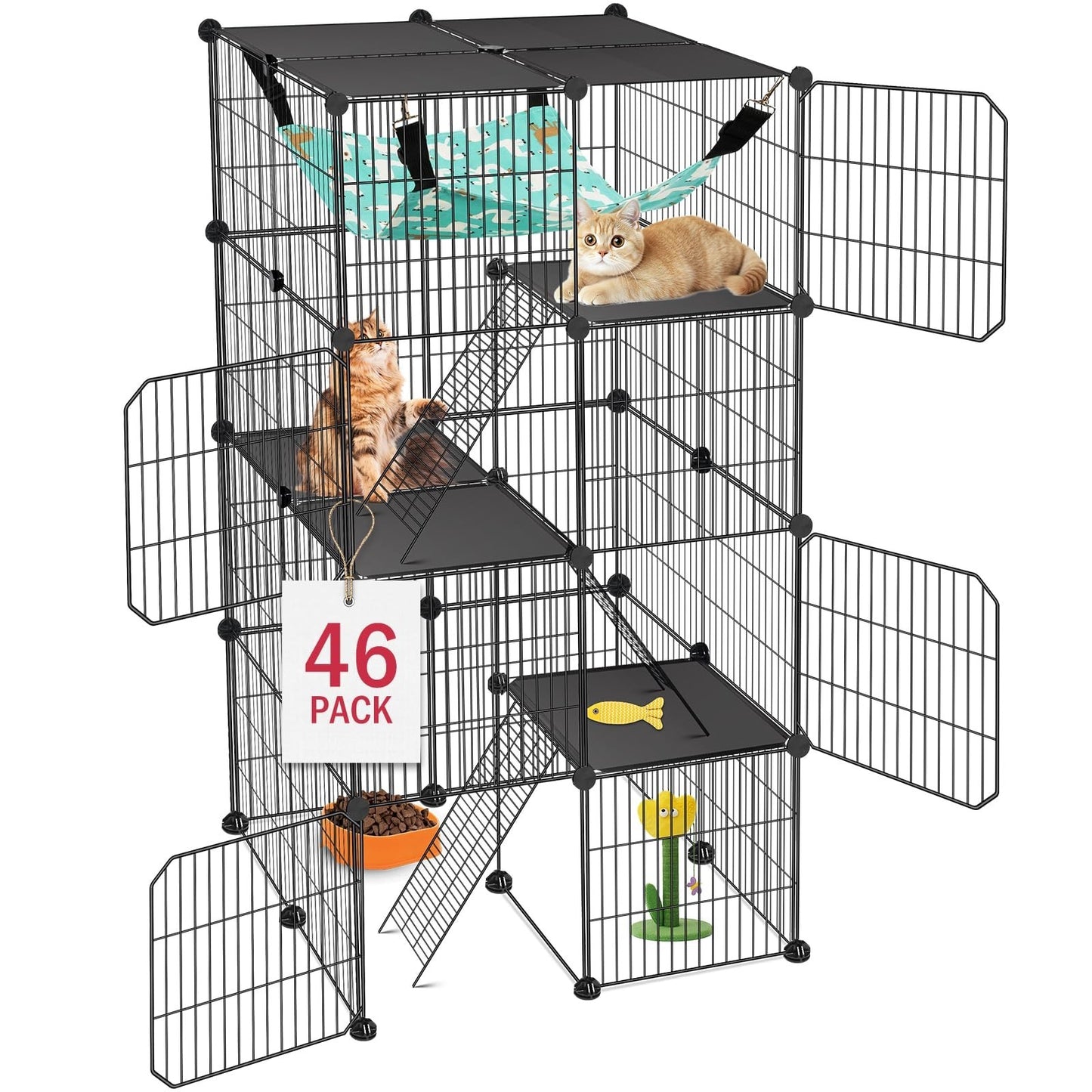 4 Tier Cat Cage Enclosure Playpen   Indoor/Outdoor Metal Kennel with Hammock, 2x0