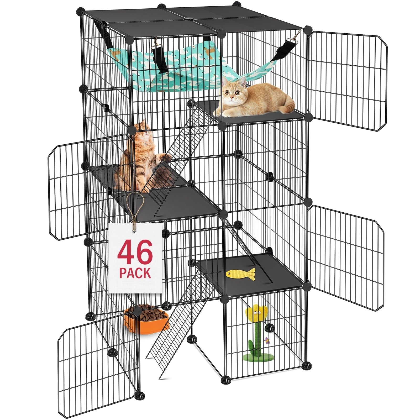 4 Tier Cat Cage Enclosure Playpen   Indoor/Outdoor Metal Kennel with Hammock, 2x0