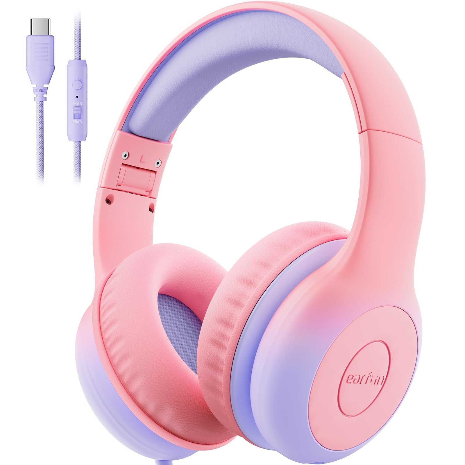 Wired Kids Headphones with Mic, USB Type C, Volume Limit 85/94dB, Foldable Stere1