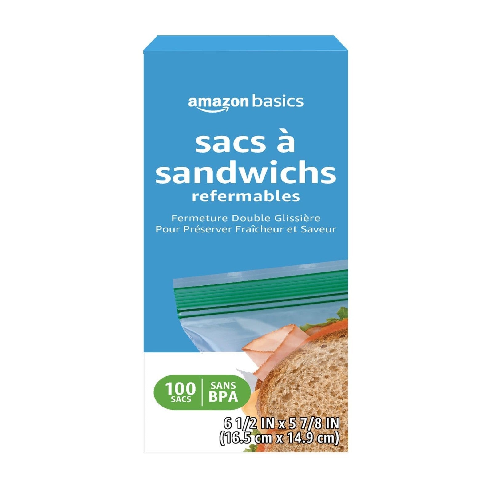 Reclosable Double Zipper Sandwich Storage Bags, BPA Free, 100 Count   Food Stora2