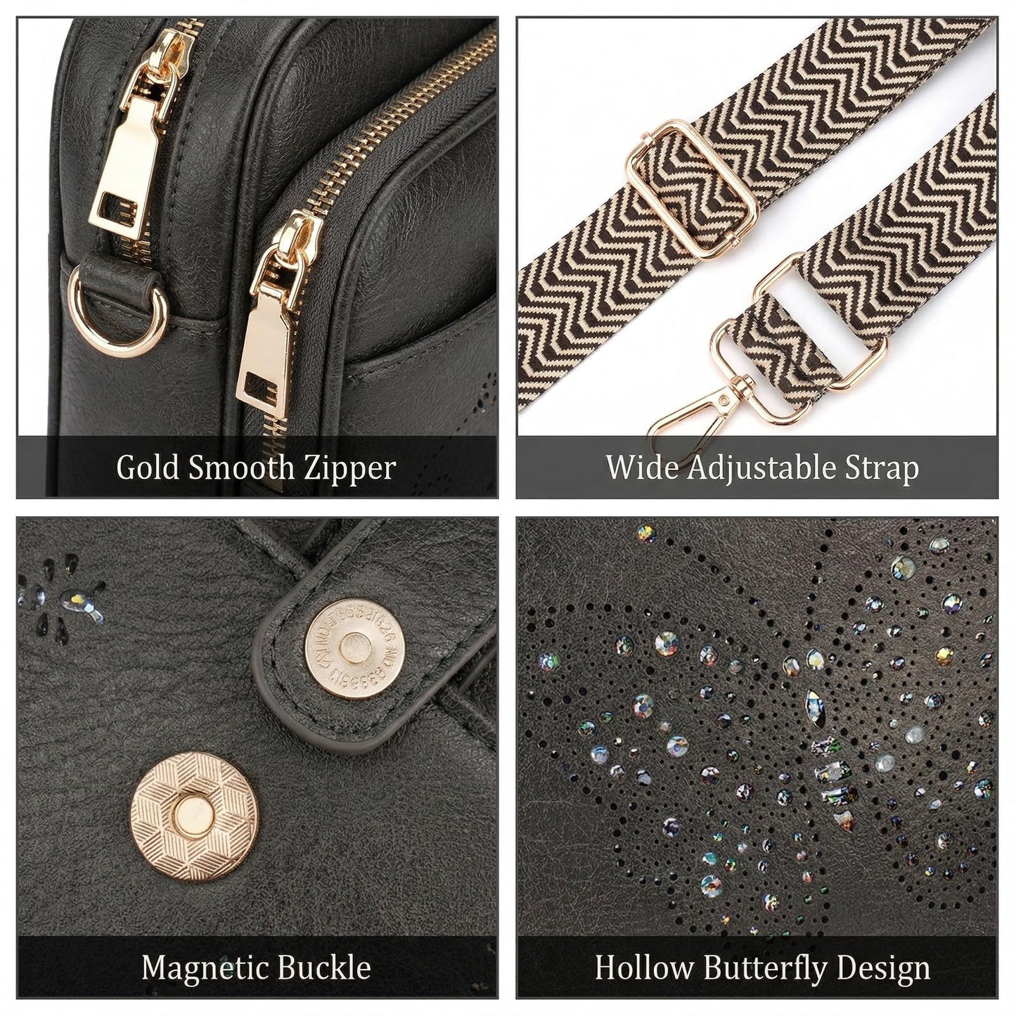 Leather Crossbody Bag for Women - Small Shoulder Purse with Adjustable Strap & R5