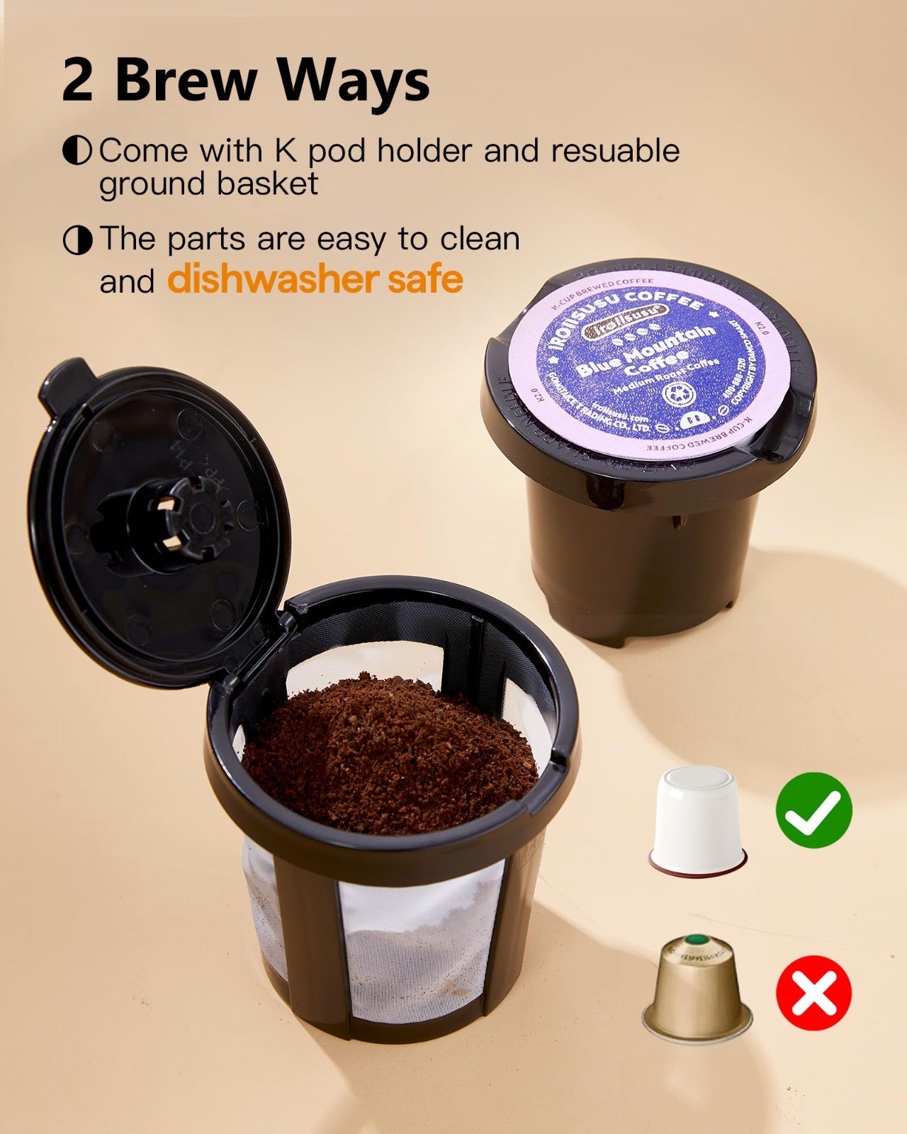 Compact Single Serve Coffee Maker for K-Cups & Grounds, Portable Mini Brewer, 6-7
